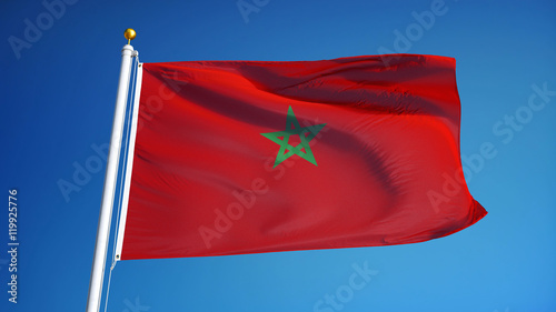 Foto Morocco flag waving against clean blue sky, close up, isolated with clipping pat
