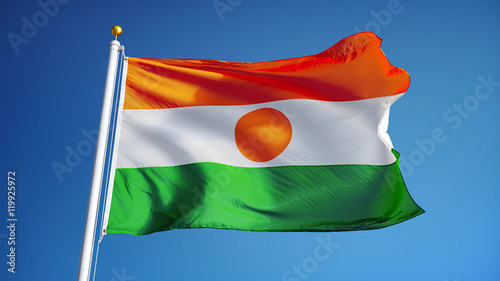Fotografía Niger flag waving against clean blue sky, close up, isolated with clipping path