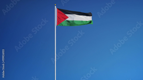 Foto Palestine flag waving against clean blue sky, long shot, isolated with clipping