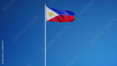 Philippines flag waving against clean blue sky, long shot, isolated with clipping path mask alpha channel transparency