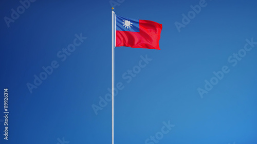 Republic of China flag waving against clean blue sky, long shot, isolated with clipping path mask alpha channel transparency