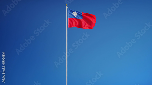 Republic of China flag waving against clean blue sky, long shot, isolated with clipping path mask alpha channel transparency