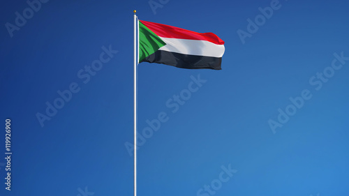 Sudan flag waving against clean blue sky, long shot, isolated with clipping path mask alpha channel transparency
