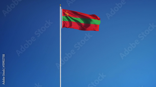 Transnistria flag waving against clean blue sky, long shot isolated with clipping path mask alpha channel transparency