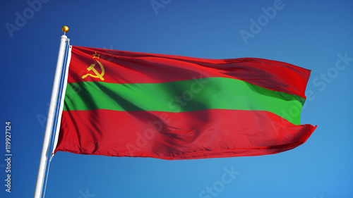 Transnistria flag waving against clean blue sky  close up  isolated with clipping path mask alpha channel transparency