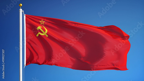 Billede på lærred The Union of Soviet Socialist Republics flag waving against sky, close up, isola