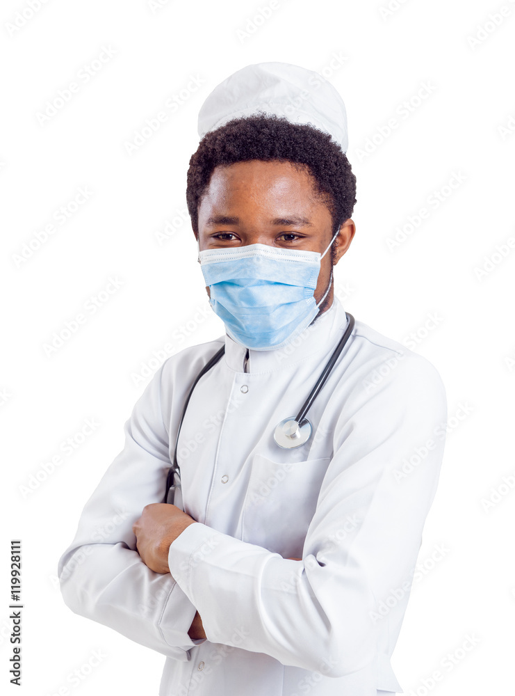 Black doctor on white background.