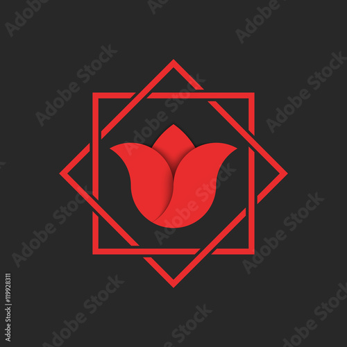 Fototapeta Naklejka Na Ścianę i Meble -  Tulip logo flower red monogram hipster frame, natural beauty spa boutique emblem, symbol of Holland