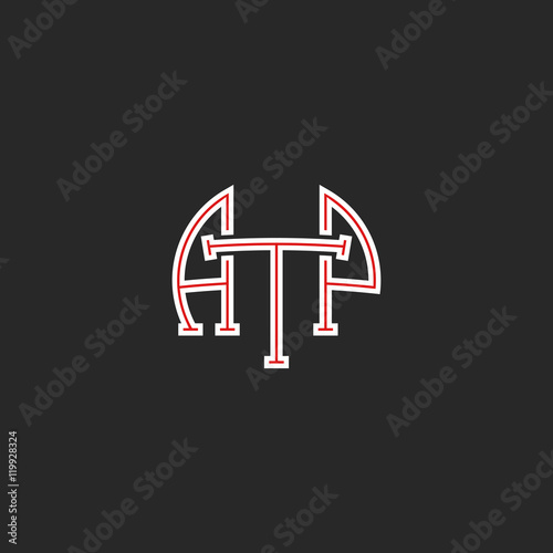 Logo ATP letters hipster monogram, combination initials A T P together, white and red thin line business card emblem