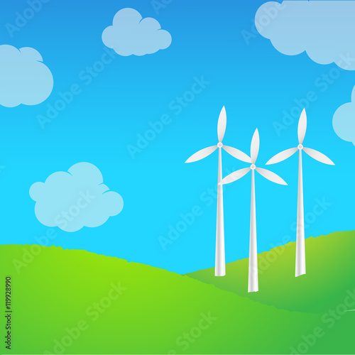 Wind turbines farm landscape