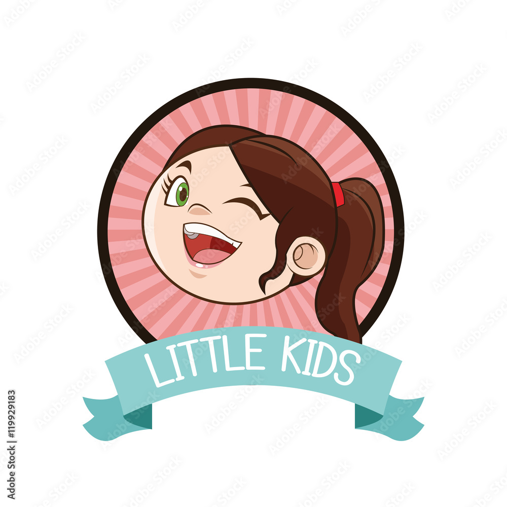 little girl kid cartoon inside seal stamp with ribbon icon. Vector illustration little girl kid cartoon inside seal stamp with ribbon icon. Vector illustration