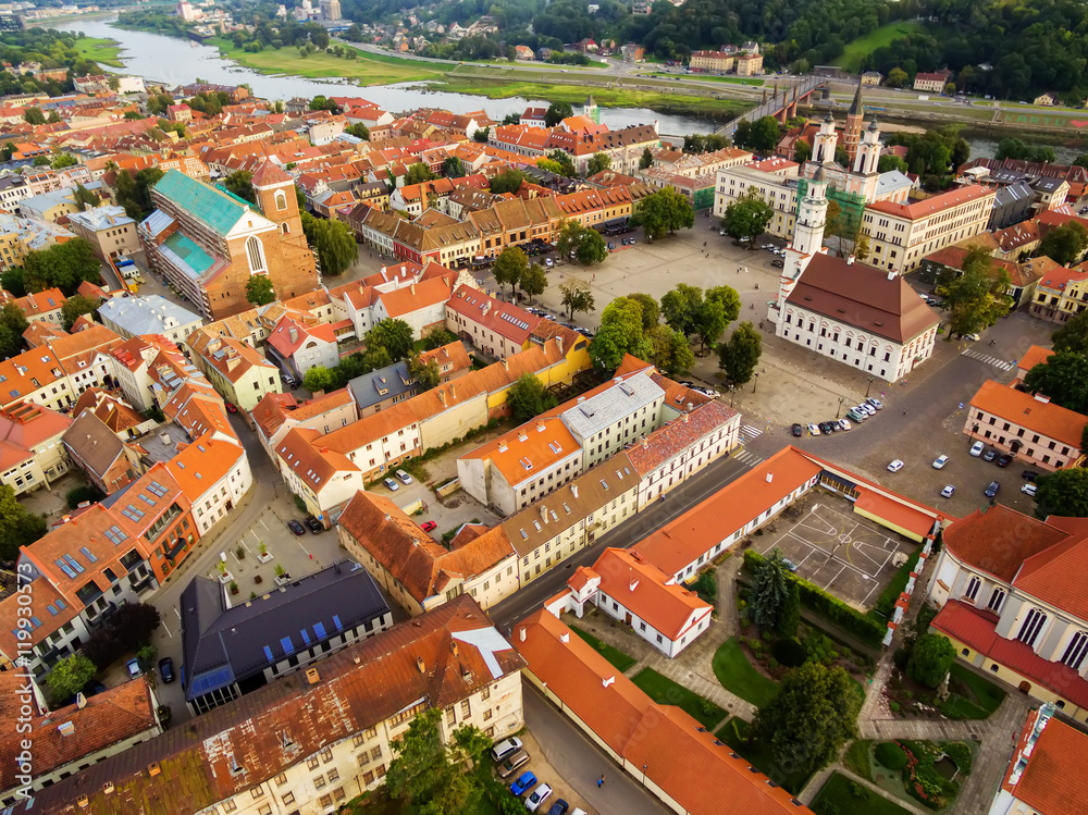Kaunas, Lithuania: aerial top view of Old Town