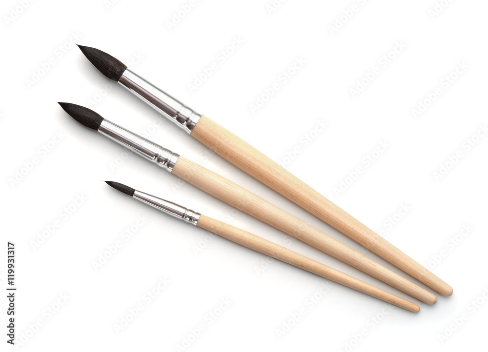 Top view of new  artistic paint brushes set