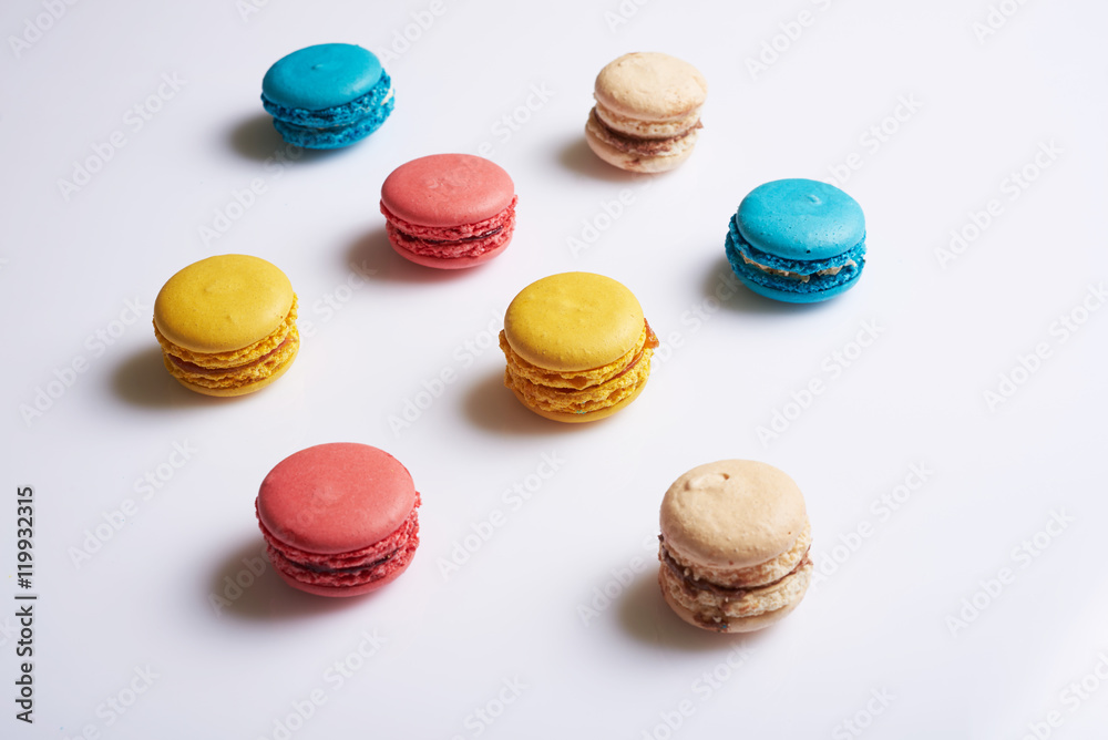 multicolored macaroon on a white background multicolored macaroon on a white background