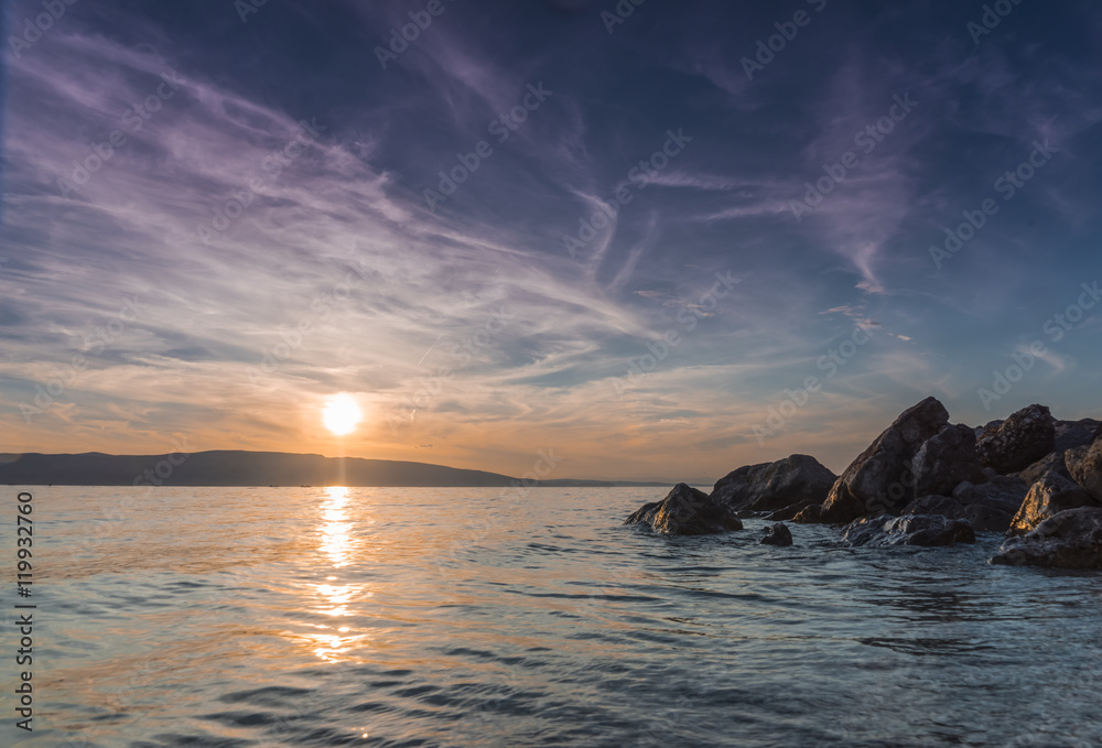 Sunset on the Adriatic coast Croatia