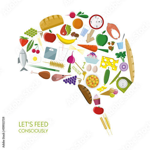  brain consisting of foods and other objects