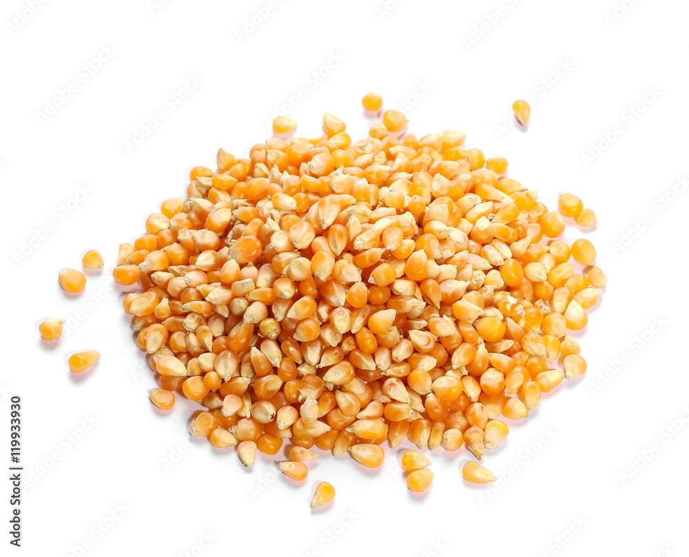 Corn pile isolated on white background, for popcorn Corn pile isolated on white background, for popcorn