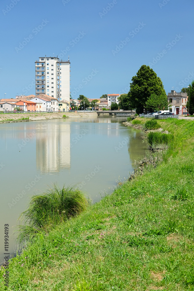 Adria, Italy - June, 29, 2016: embankment of Canalbianko chanel in a center of Adria, Italy