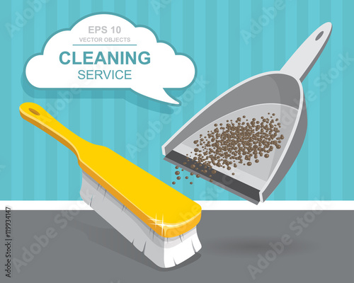 Vector Set of cleaning service elements. Cleaner. House cleaning. Garbage, dustpan and brush