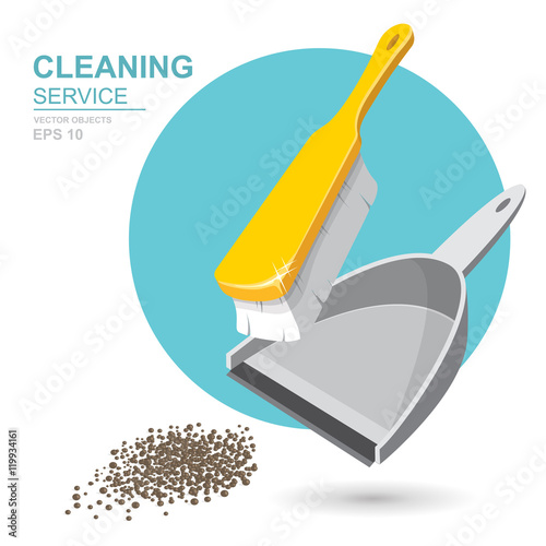 Vector Set of cleaning service elements. Garbage, dustpan and brush