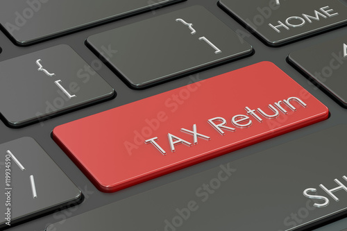 Photography tax return button, red key on  keyboard. 3D rendering