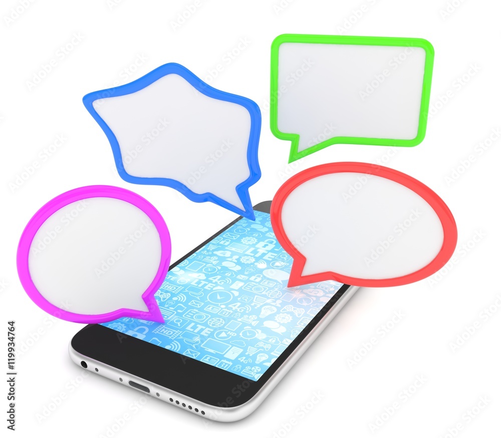 smartphone with bubbles isolated on white background. 3d rendering. smartphone with bubbles isolated on white background. 3d rendering.