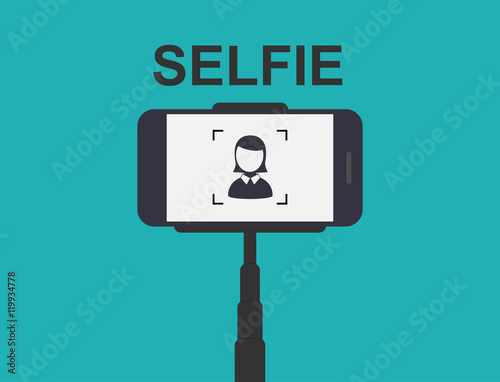 Smartphone Selfie. Tool Monopod. Vector Illustration.