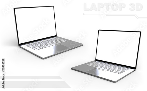 3D silver metal perspective laptop set