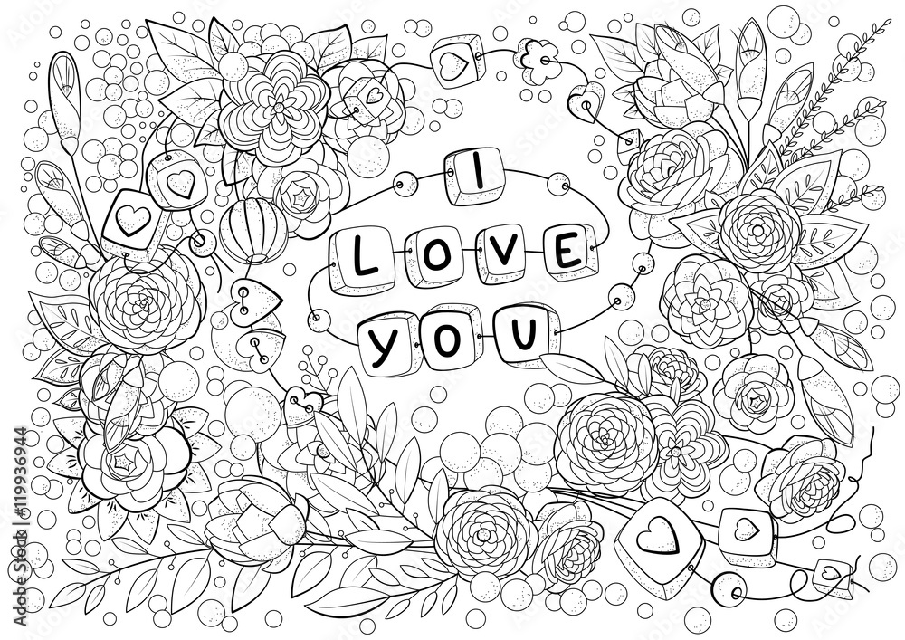 Coloring book for adult and older children. Coloring page with flowers ...