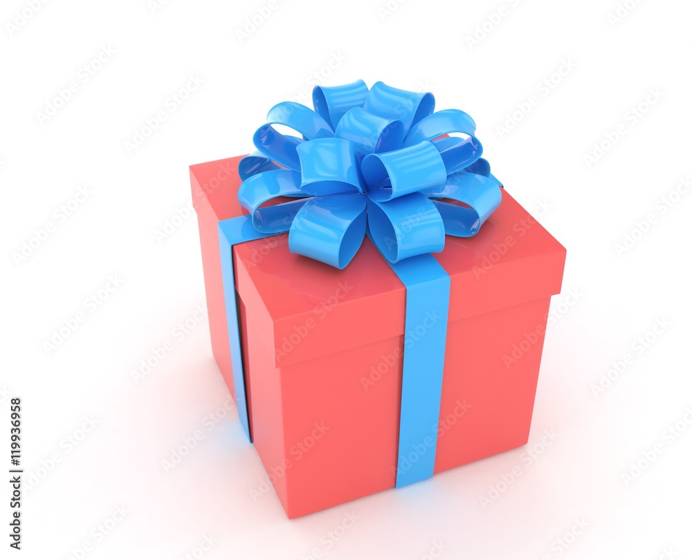 gift box with bows isolated on white. 3d rendering.
