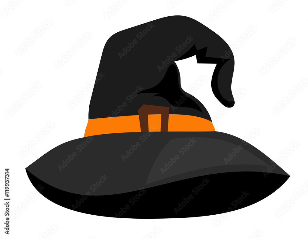 Naklejka premium Witch hat or vector sorceress cap halloween wizard cartoon dark accessory on white background