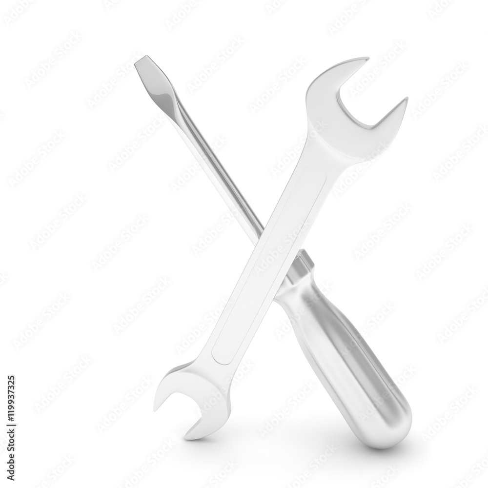 3D Illustration Wrench and screwdriver, service concept 3D Illustration Wrench and screwdriver, service concept