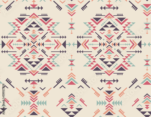 Colorful ethnic seamless pattern with geometric shapes.