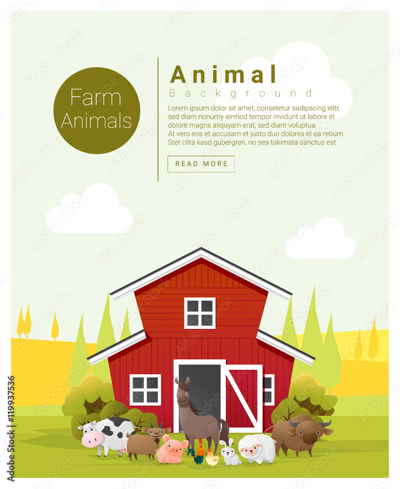 Rural landscape and farm animal background , vector , illustration Rural landscape and farm animal background , vector , illustration