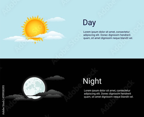 Vector day and night vector time concept background with sun, moon icons