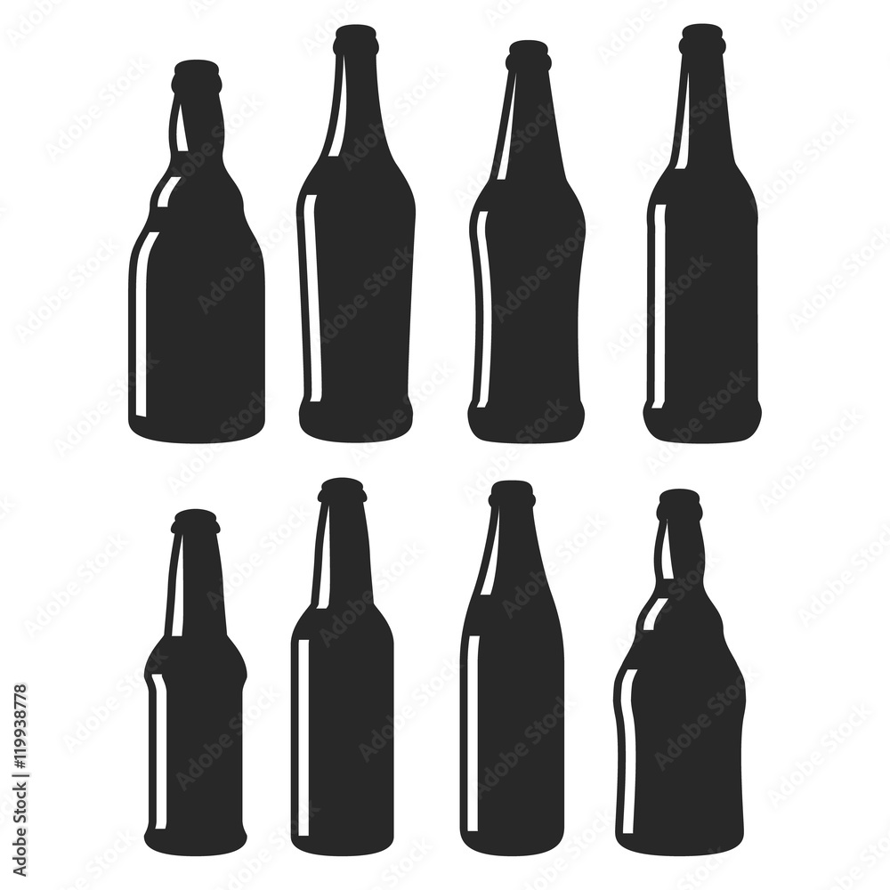 Beer bottles different shapes black vector icons Beer bottles different shapes black vector icons