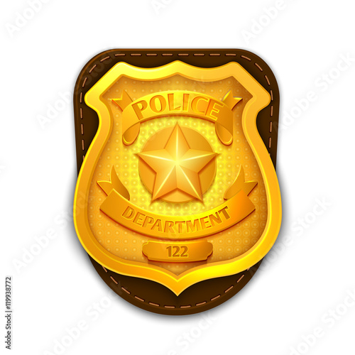 Gold realistic police, detective vector badge with shield