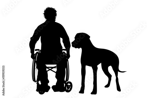 Vector silhouette of man on wheelchair.