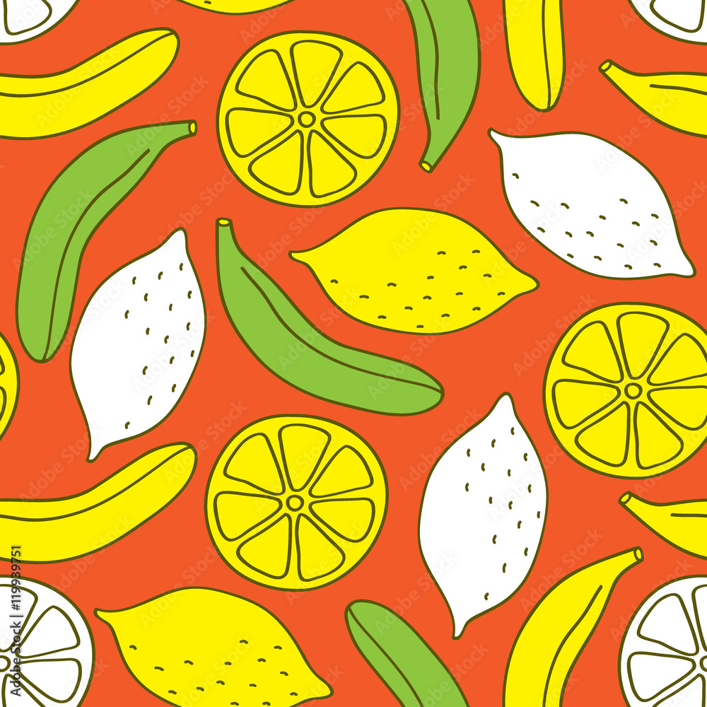 Seamless pattern of bananas and lemons. Seamless pattern of bananas and lemons.