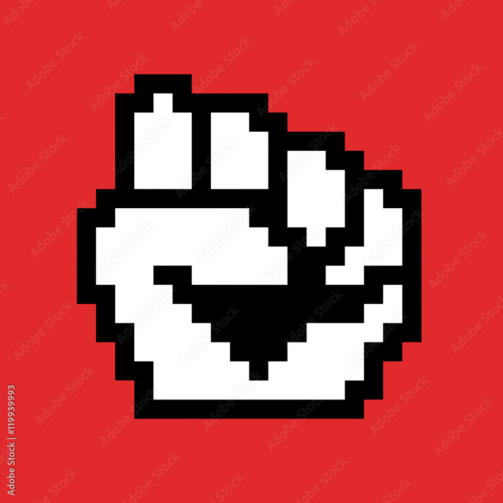Vector of raised fist as pixelated cursor - metaphor of correlation between computers and modern revolution ( hackers and hacktivism, social media and networking of protesters) 