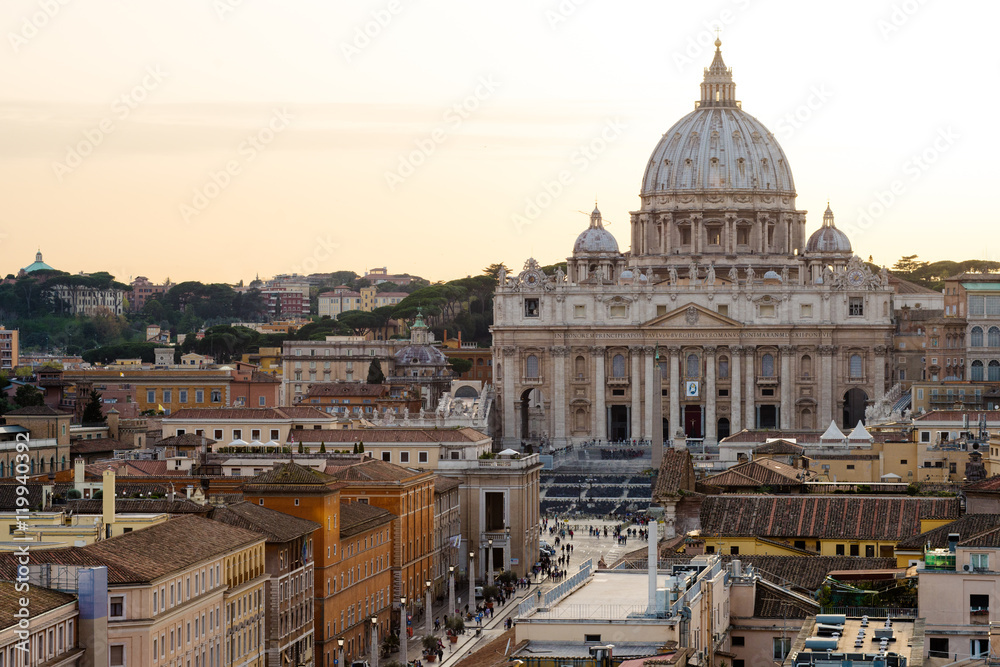 panoramic view of Vatican, St Peter Basilica