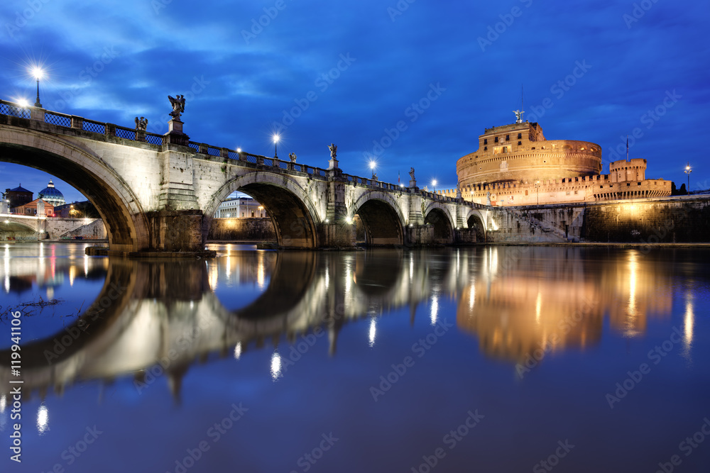Night view of S. Angelo Bridge, Rome