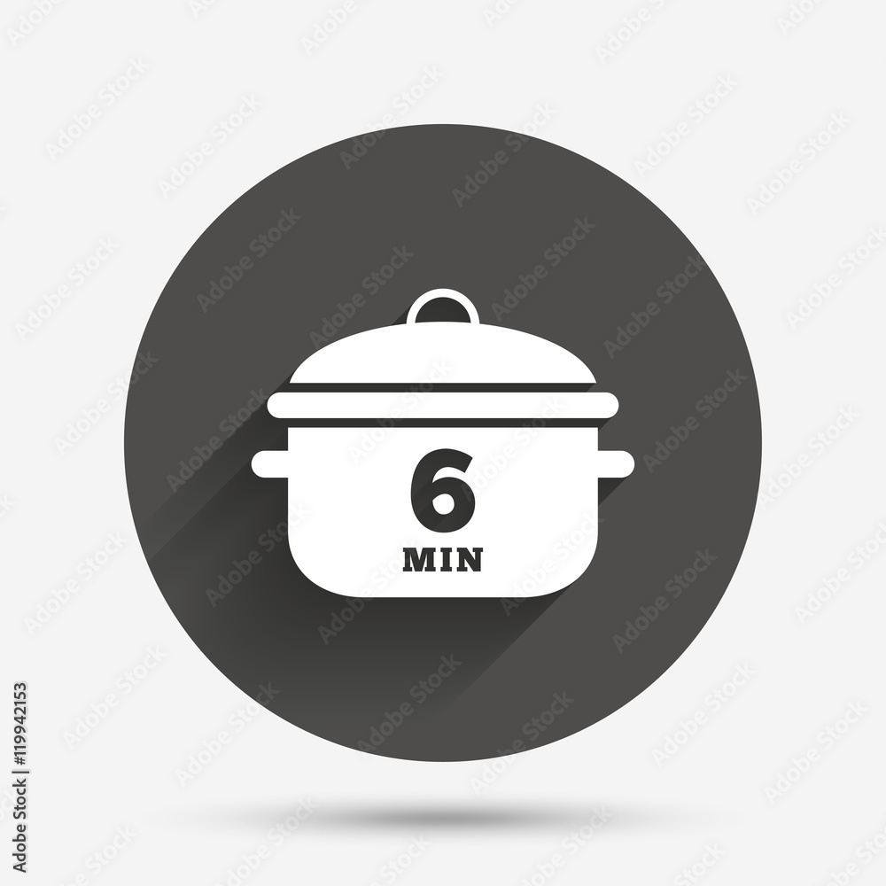 Boil 6 minutes. Cooking pan sign icon. Stew food Boil 6 minutes. Cooking pan sign icon. Stew food