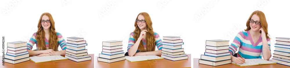 Young student with books isolated on white Young student with books isolated on white