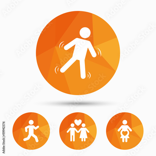 Women pregnancy icon. Human running symbol.