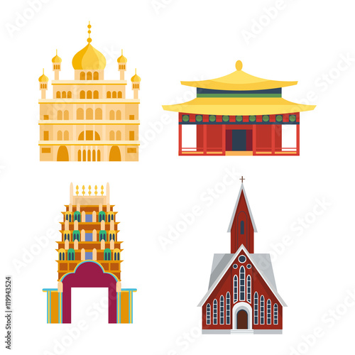 Chinese temple asia culture architecture and travel ancient building chinese temple. Chinese famous old structure temple, chinese religion. Beautiful china asia travel landmarks chinese temple vector.