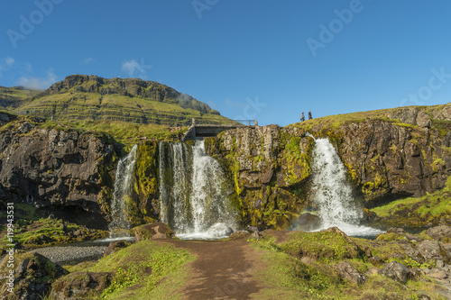 Wonderful waterfal Kirkjufellsfossl in Iceland, summer time