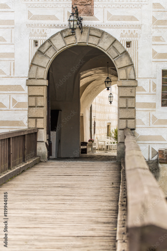 bridge leading to entrance gate of Rozmberk castle