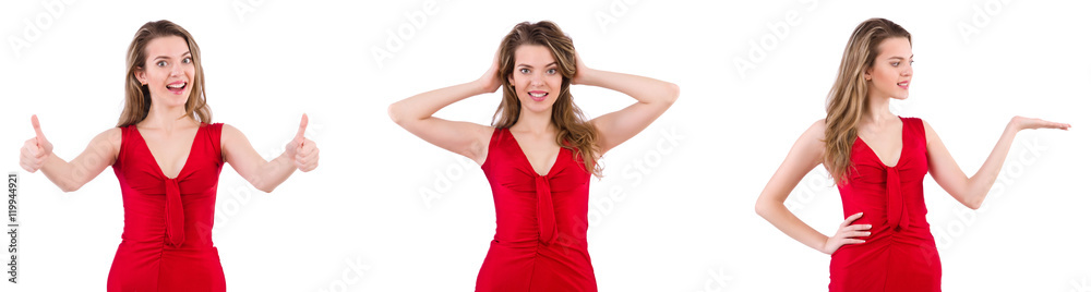Young woman in red dress isolated on white Young woman in red dress isolated on white