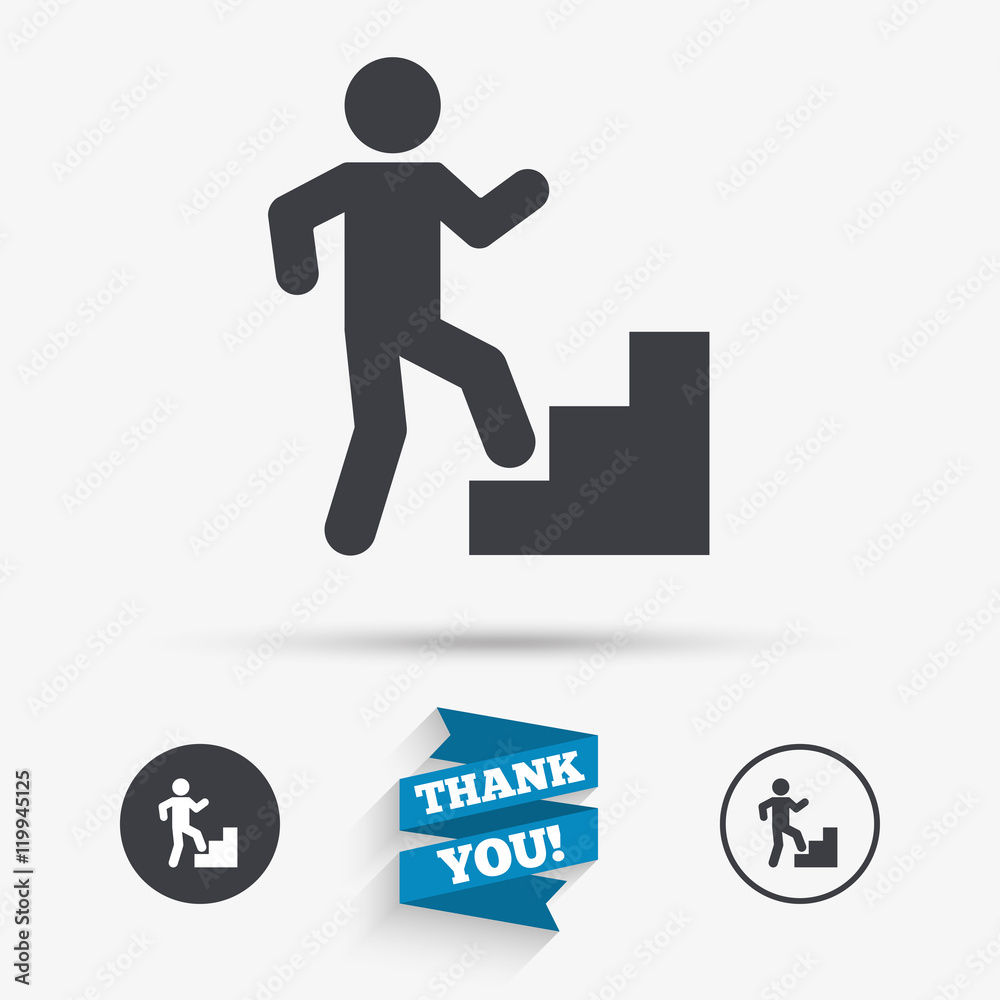 Upstairs icon. Human walking on ladder sign. Upstairs icon. Human walking on ladder sign.